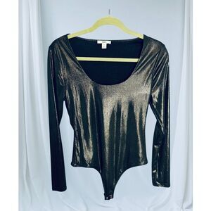Bar III Women's Size Medium Black Metallic One Piece Body Suit Long Sleeve